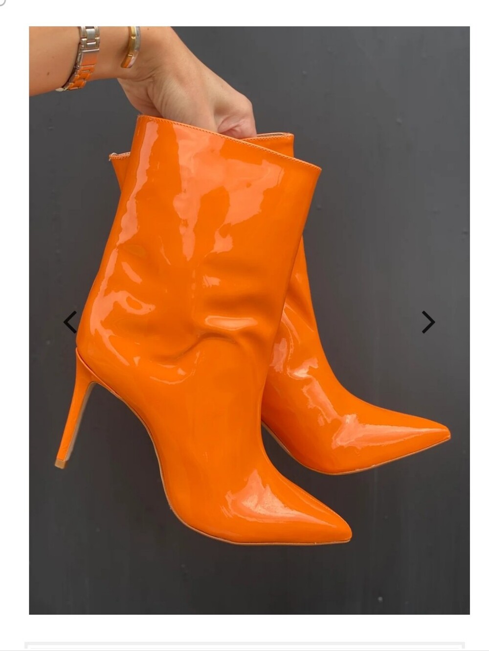 SCHUTZ Patent Leather Pointed-Toe Ankle Boots in Tangerine Orange